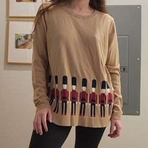 Crown & Ivy Tan Sweater with Guard Pattern Christmas Nutcrackers